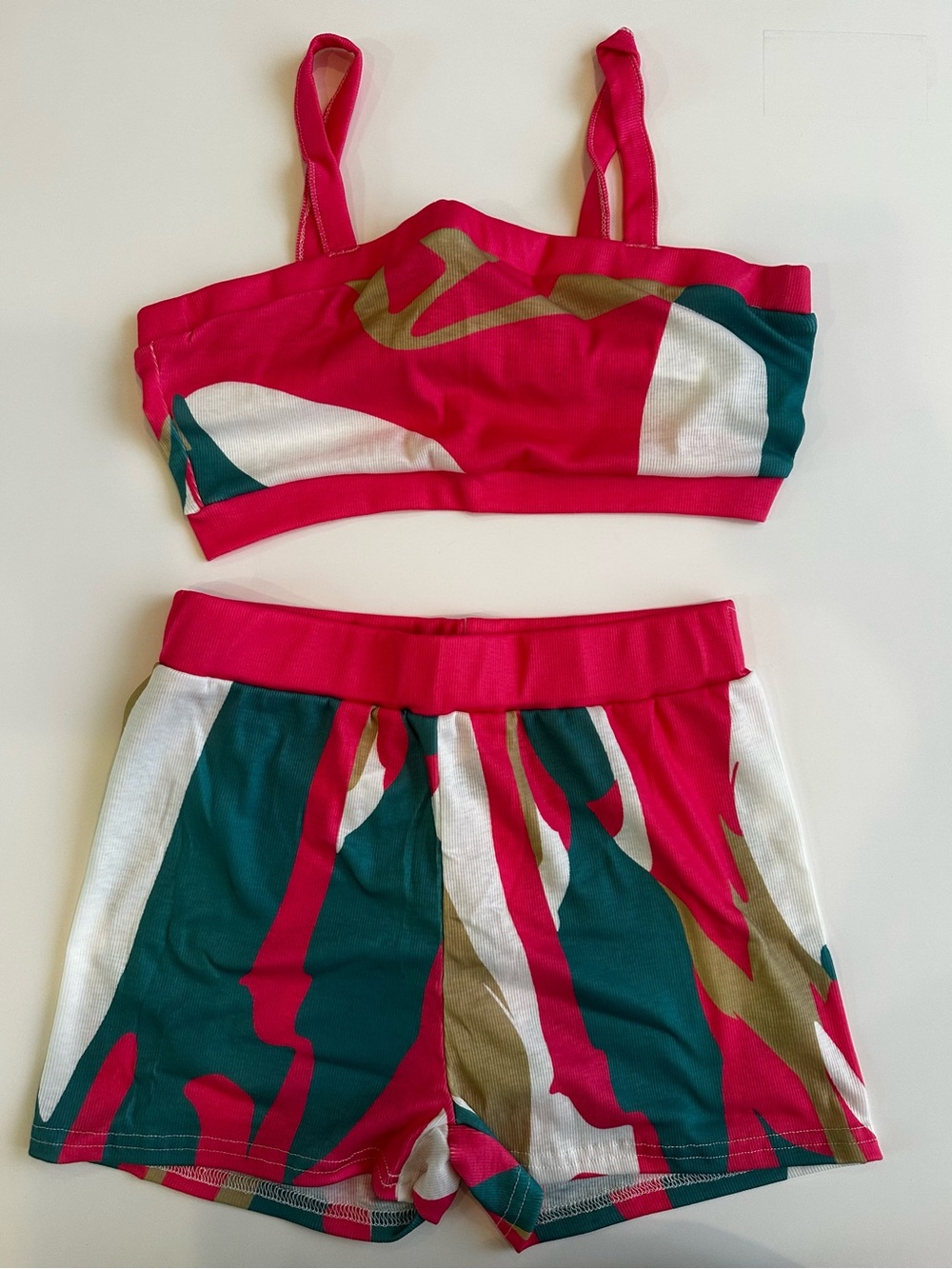 SHEIN Hot Pink & Teal Print Matching Shorts Set